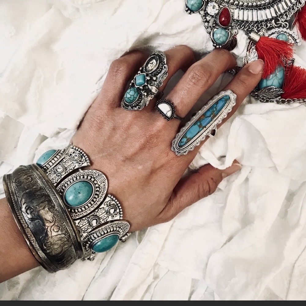 Tibetan silver plated statement ring